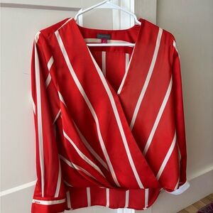 Vince Camuto Red and White Diagonal Striped Blouse